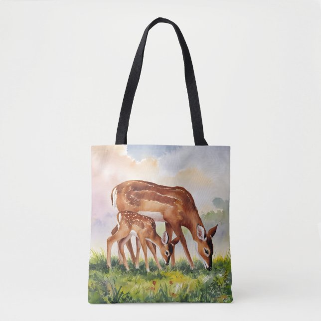 Bolsa Tote Cervo Mãe e Bebê Pintados (Frente)