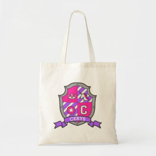Bolsa Tote Cerys knight shield C nome biblioteca roxa rosa