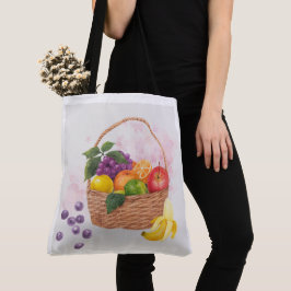 Bolsa Tote Cesta de Frutas Vibrantes Arte em Aquarela