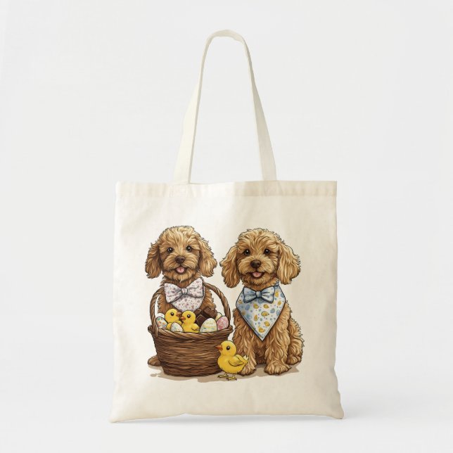 Bolsa Tote Cesta de Páscoa dos Cachorros de Goldendoodle pásc (Frente)