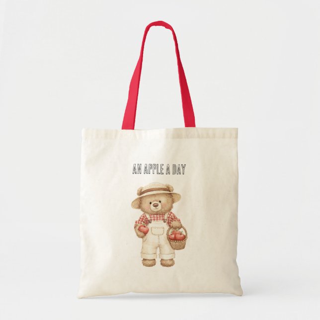 Bolsa Tote Cesta de Urso de Uma Maçã Por Dia (Frente)