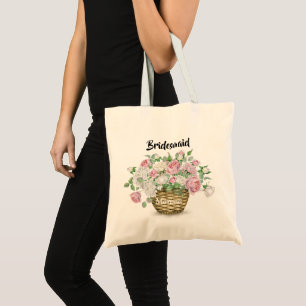 Bolsa Tote Cesta Floral Aquarela Festa de Casamento Noiva