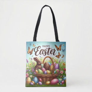 Bolsa Tote Cesto de Felz pascoa colorida com ovos