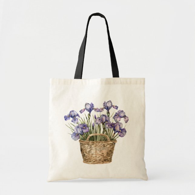 Bolsa Tote Cesto de Flores de Íris Roxa (Frente)