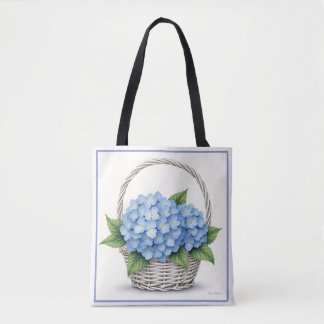Bolsa Tote Cesto de Hortênsias Azuis