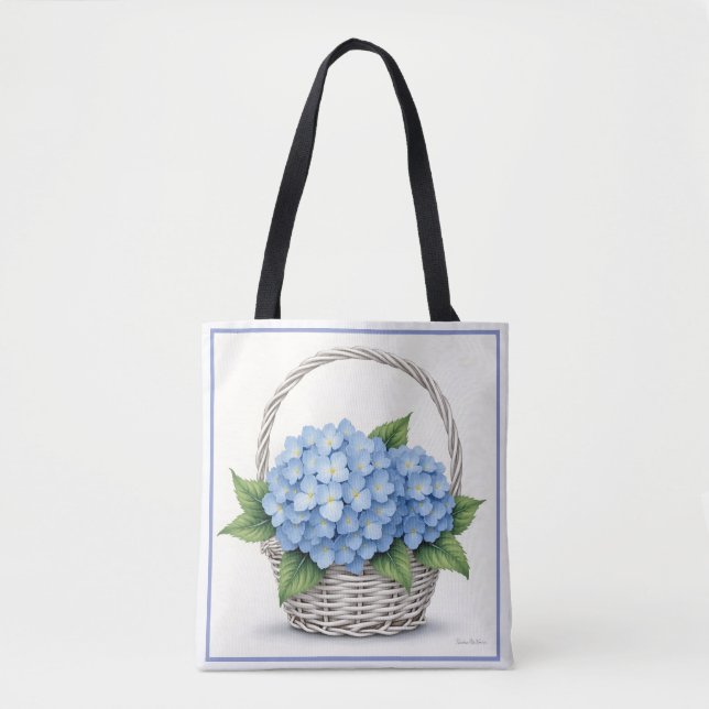 Bolsa Tote Cesto de Hortênsias Azuis (Frente)
