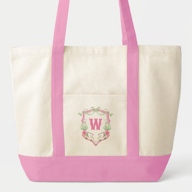 Bolsa Tote Cesto do Monograma do Carrinho de Golfe Rosa e Ver (Criador carregado)