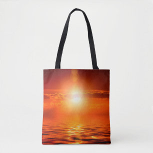 Bolsa Tote Céu De Ouro Laranja Tranquilo, Pousado, Ao Mar