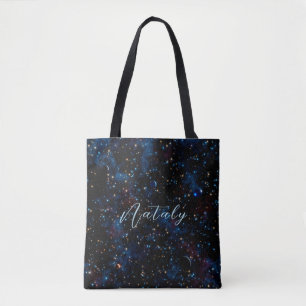 Bolsa Tote Céu noturno com estrelas e planetas personalizados