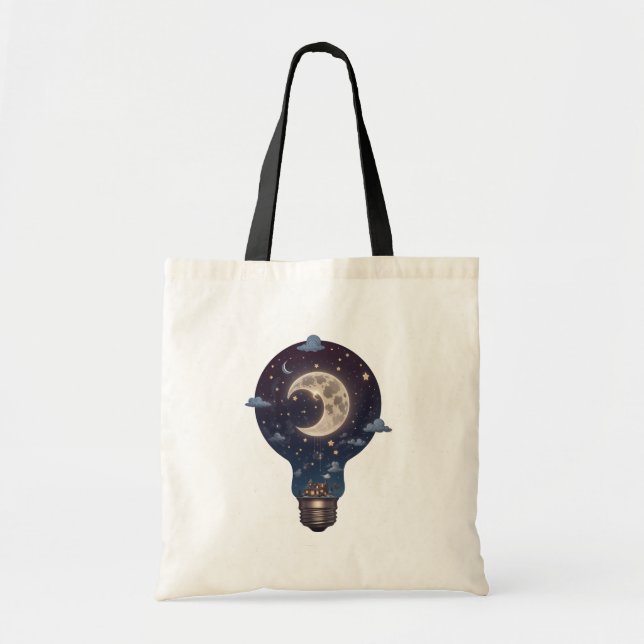 Bolsa Tote Céu Noturno e Cabana Dentro de uma Lâmpada (Frente)