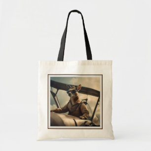 Bolsa Tote "Céus Vintage: O Piloto de Canguru no Avião Velho