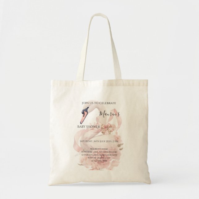 Bolsa Tote Chá de Bebê Menina com Laço Rosa (Frente)