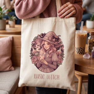 Bolsa Tote Chá de Boba Rosa de Bruxa Básica Coquette Hallowee
