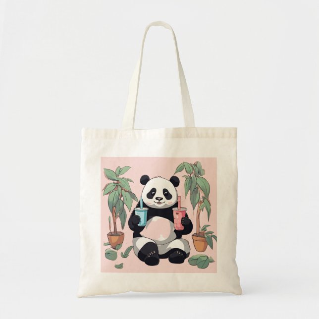 Bolsa Tote Chá de bolha de bebendo de Panda, chá de boba (Frente)
