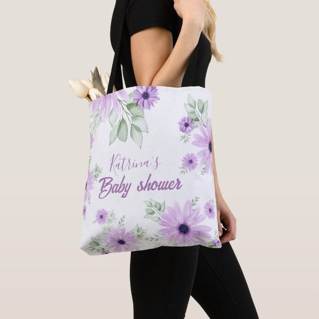 Bolsa Tote Chá de fraldas de Flores de Aquarelas Violetas Per (Close Up)