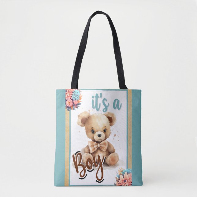 Bolsa Tote Chá de fraldas do Urso Azul Boho (Frente)