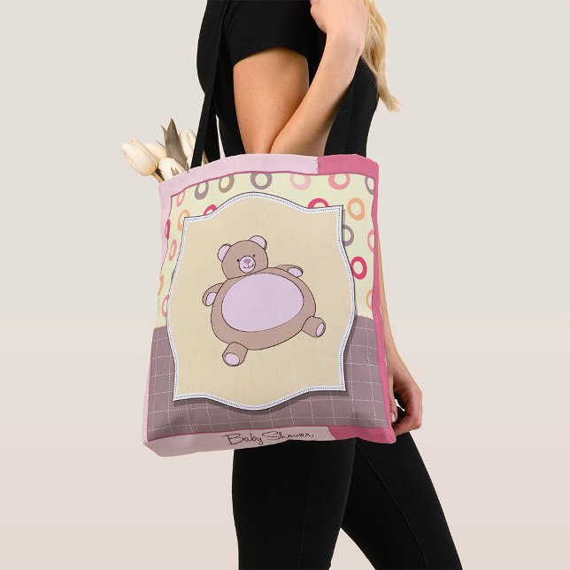 Bolsa Tote Chá de fraldas do Urso de Teddy com Círculos Retro (Criador carregado)