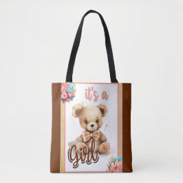 Bolsa Tote Chá de fraldas do Urso Rosa Boho