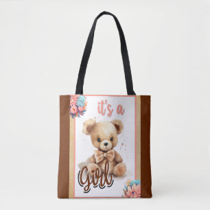 Bolsa Tote Chá de fraldas do Urso Rosa Boho