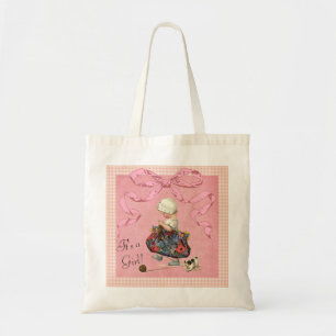 Bolsa Tote Chá de fraldas personalizado da menina da forma d