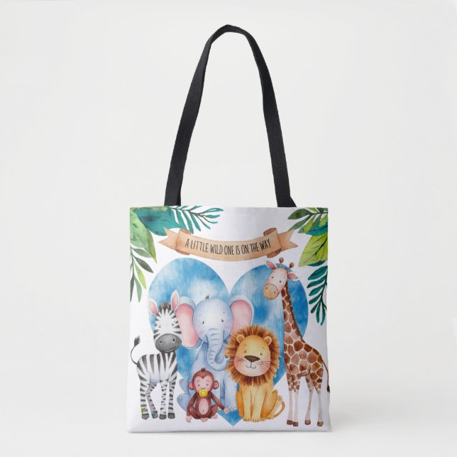 Bolsa Tote Chá de fraldas Safari Aquarela Animais (Frente)