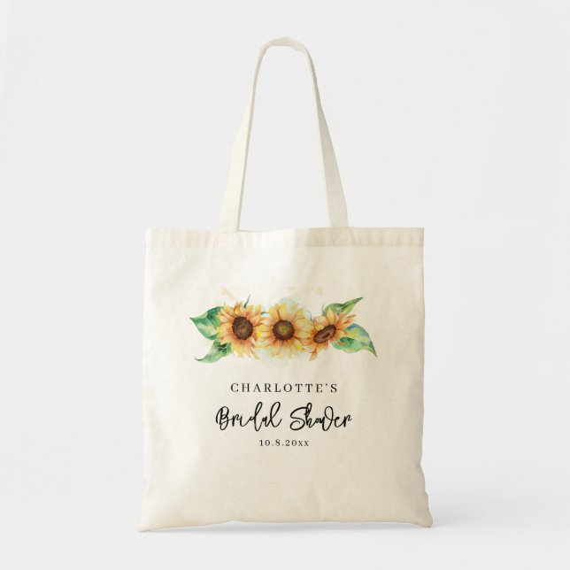 Bolsa Tote Chá de Noiva de Aguarela Moderna Floral Girassol (Frente)