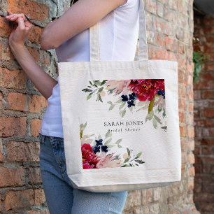 Bolsa Tote Chá de panela de Bunch Floral Azul Blush Red Burg