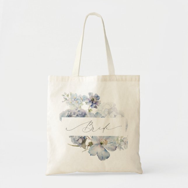 Bolsa Tote Chá de panela Floral de Cor Azul Dusty (Frente)