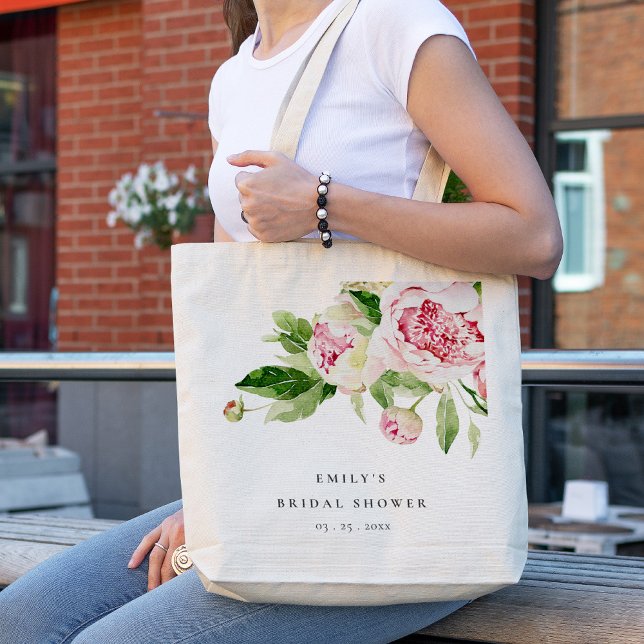 Bolsa Tote Chá de panela Floral Elegante Verde de Peonia Verd (Criador carregado)