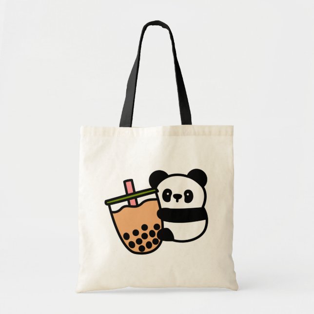 Bolsa Tote Chá e Urso de Panda de Bolha Bonita (Frente)