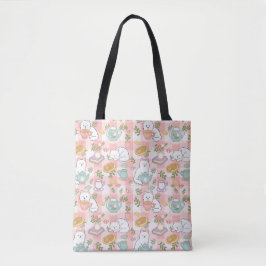 Bolsa Tote Chá Rosa & Gatos Literários Garota Fofa Pastel