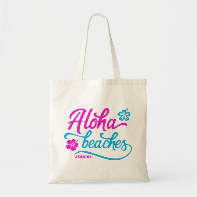 Bolsa Tote Chalaça do verão das praias da magenta Aloha (Frente)
