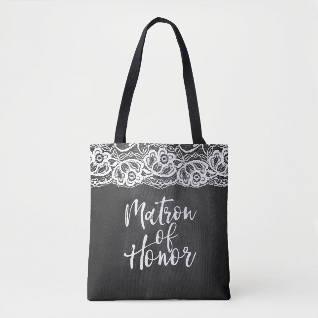 Bolsa Tote Chalkboard Lace matron de honra (Frente)