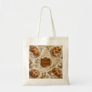 Bolsa Tote Challah Botânico, Bege Dourado, Shabbat Rústico