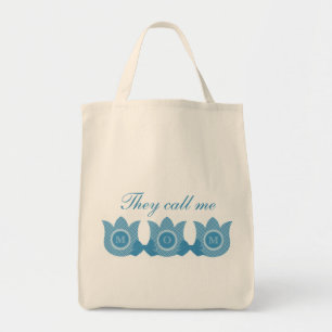 Bolsa Tote Chamam-Me Mãe Xadrez Tulipas Saco (Azul)