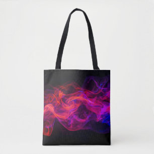 Bolsa Tote Chamas Vermelhas + Azuis em um Preto Espaçoso