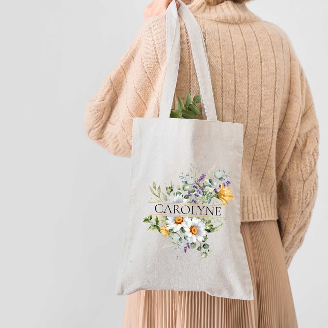 Bolsa Tote Chamomile Floral Bridesmaid Monograma (Criador carregado)