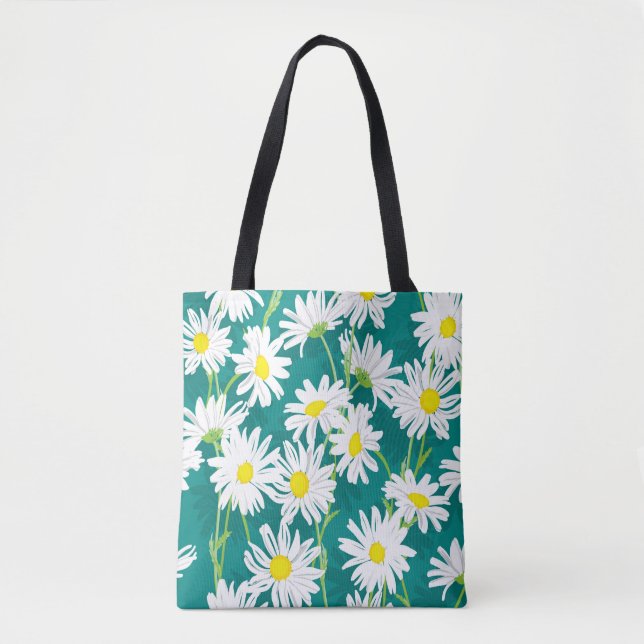 Bolsa Tote Chamomile Turquoise: Ilustração Sem Costura Floral (Frente)