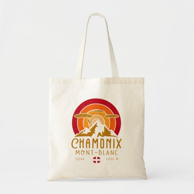 Bolsa Tote Chamonix França Retro Sunset Skiing Souvenirs 80s (Frente)