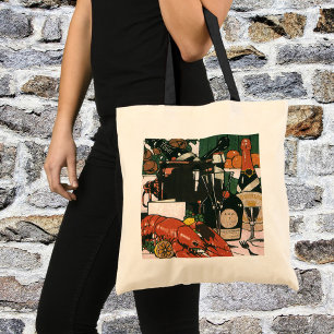 Bolsa Tote Champagne de Lagosta Vintage; Festa Elegante e sof