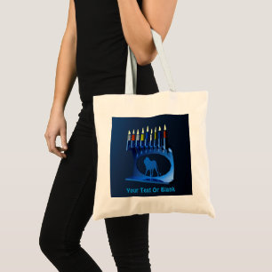 Bolsa Tote Chanukkah Menorah Azul Metálico