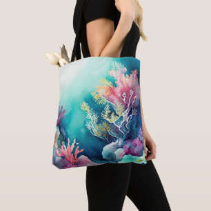 BOLSA TOTE CHÃO DE OCEANO DE ÁGUA COM PLANTAS DE RECIPIENTES 