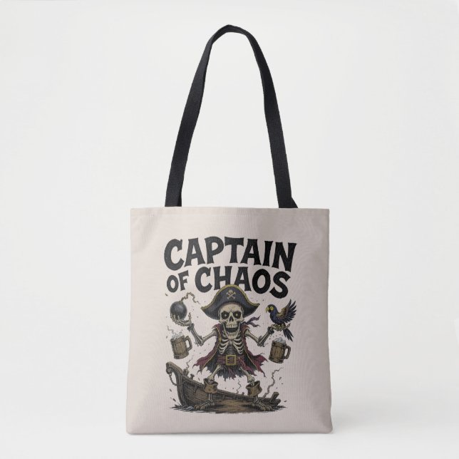 Bolsa Tote Chaotic Pirate Skeleton–Funny Cartoon Deck Design  (Frente)