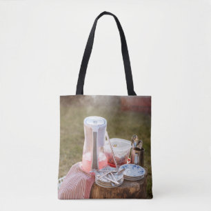 Bolsa Tote Chapas florais, prateadas e azuis, de cerâmica