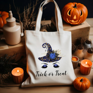 Bolsa Tote Chapéu de Bruxa Azul Fofo Halloween Doce ou Traves