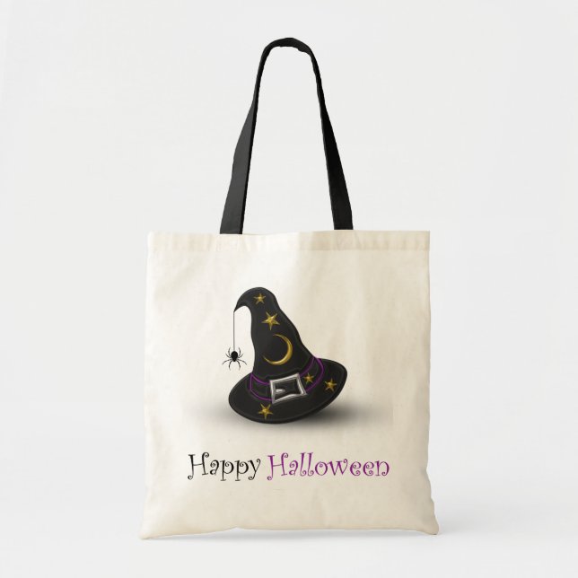 Bolsa Tote Chapéu de Bruxa de Halloween com Aranha - Saco (Frente)