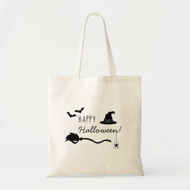 Bolsa Tote Chapéu De Bruxa E Vassoura Com Aranha E Morcegos H (Frente)