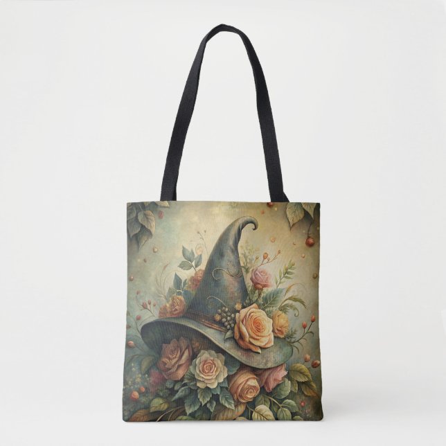 Bolsa Tote Chapéu de Bruxa Floral - Estilo de Espelhamento Bo (Frente)