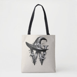 Bolsa Tote Chapéu de Bruxa Preto Carta W Personalizada Inicia