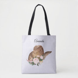 Bolsa Tote Chapéu de Cowgirl Brown com Flores Rosa